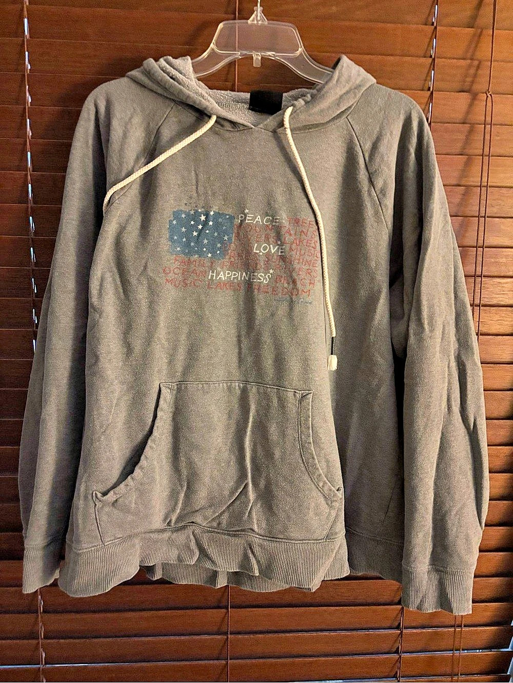 Life is Good American Flag Graphic Pullover Hoodie Gray XL